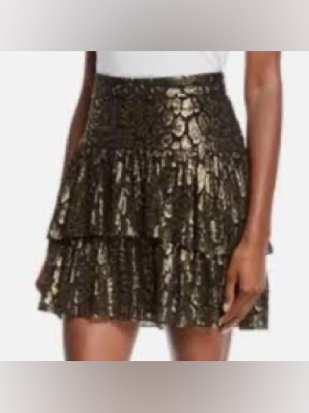 A.L.C. Silk Black and Gold Baxter Tiered Mini Skirt size 2.